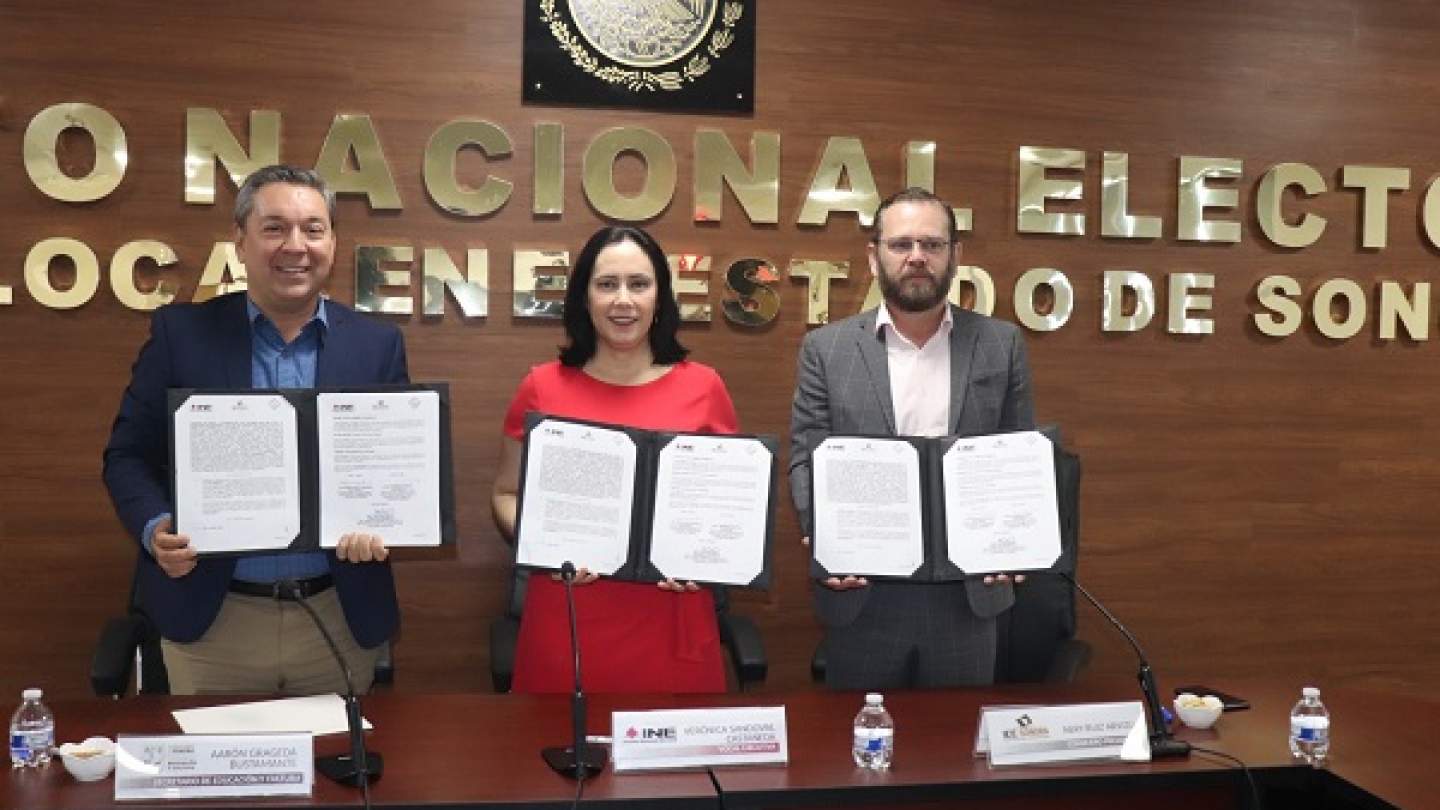 INE-SEC-IEE en Sonora firman Convenio de apoyo y colaboración para instalar casillas electorales en escuelas públicas durante el Proceso Electoral Concurrente 2023-2024